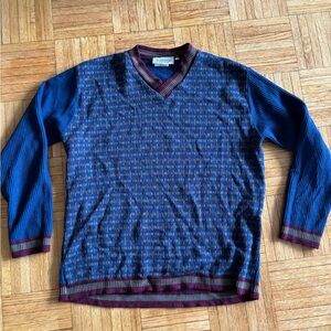 Le Chateau V-Neck Sweater in Blue and Burgundy
